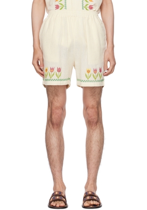 HARAGO Off-White Floral Shorts