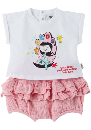 GCDS Kids Baby White & Pink Printed T-Shirt & Shorts Set