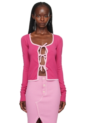 Moschino Jeans Pink Self-Tie Cardigan