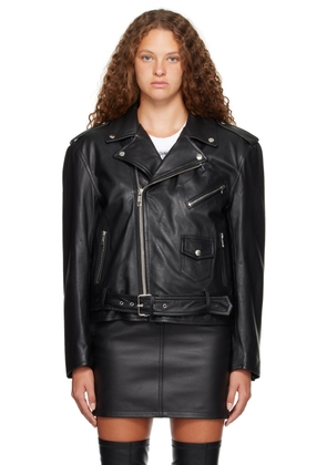 Moschino Jeans Black Crystal-Cut Leather Jacket