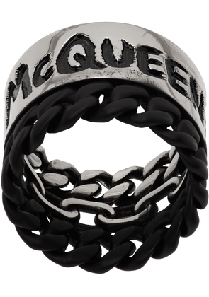 Alexander McQueen Silver & Black Graffiti Ring