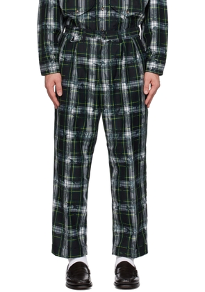 BEAMS PLUS Navy & Green Check Trousers