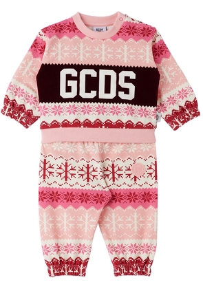 GCDS Kids Baby Pink Snowflake Logo Tracksuit Set