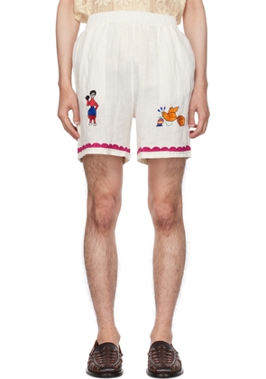 HARAGO Off-White Embroidered Shorts