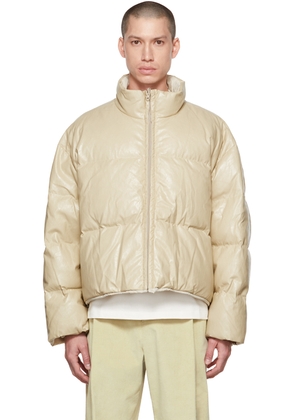 AMOMENTO Beige Grained Faux-Leather Down Jacket