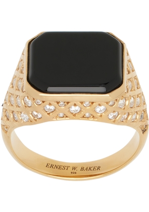 Ernest W. Baker Gold Diamond Quilted Stone Ring