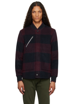 PS by Paul Smith Burgundy & Navy Check Bomber Jacket