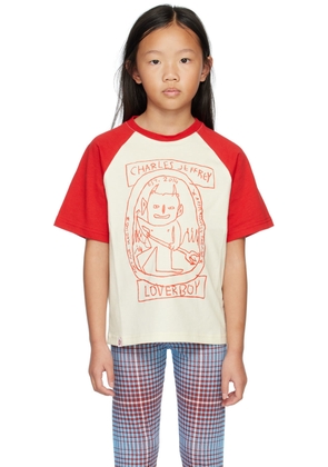 Charles Jeffrey LOVERBOY SSENSE Exclusive Kids Off-White & Red Varsity T-Shirt