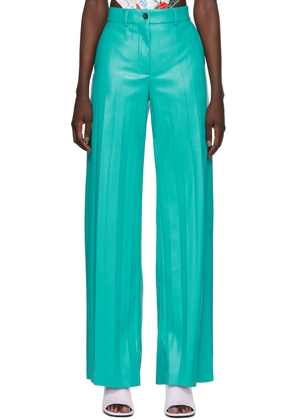 MSGM Blue Pleated Faux-Leather Pants