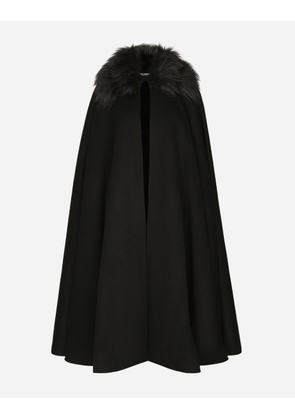 Dolce & Gabbana Cape With Faux Fur Collar - Woman Coats And Jackets Black Wool 36