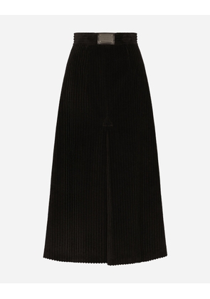 Dolce & Gabbana Long Corduroy A-line Skirt With Logo Tag - Woman Skirts Brown Velvet 46