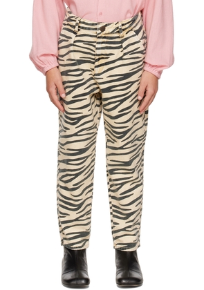 maed for mini Kids Black & Off-White Twiggy Tiger Loose Jeans