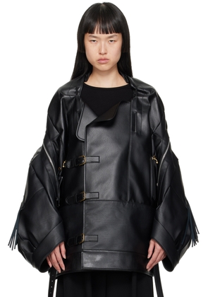 Junya Watanabe Black Fringe Faux-Leather Coat