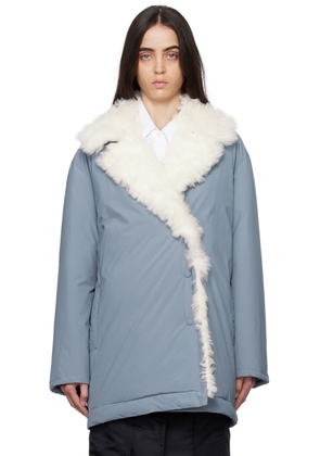 Yves Salomon SSENSE Exclusive Blue Single-Breasted Shearling Down Coat