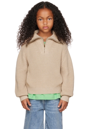 Longlivethequeen Kids Beige Half-Zip Sweater