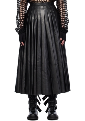 Junya Watanabe Black Pleated Faux-Leather Maxi Skirt