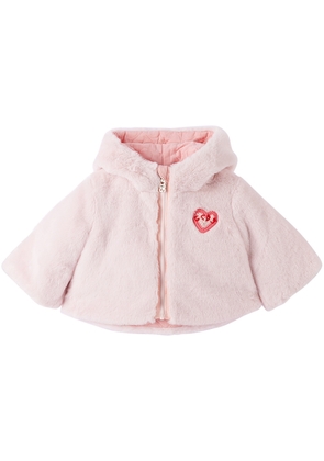 GCDS Kids Baby Pink Heart Faux-Fur Jacket
