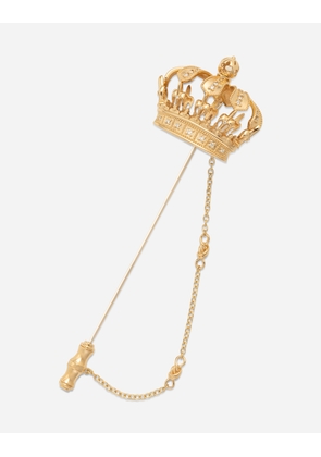 Dolce & Gabbana Crown Stick Pin Brooch In Yellow And White Gold With Curly Gold Thread Embellishments And Sphere - Man Brooches&tiepins Gold Onesize