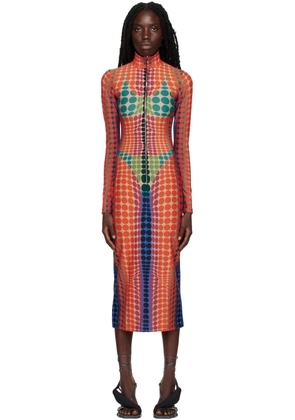 Jean Paul Gaultier Purple & Orange Cyber Dots Midi Dress