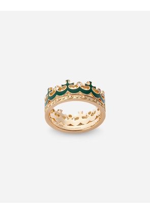 Dolce & Gabbana Crown Yellow Gold Ring With Green Enamel Crown And Diamonds - Man Rings Gold 62