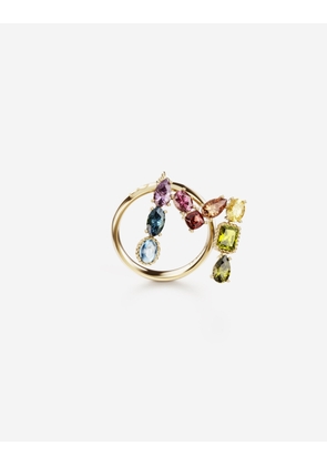 Dolce & Gabbana Rainbow Alphabet M Ring In Yellow Gold With Multicolor Fine Gems - Woman Rings Gold 54