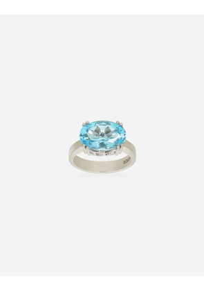 Dolce & Gabbana Anna Ring In White Gold 18kt With Light Blue Topazes - Woman Rings White 52