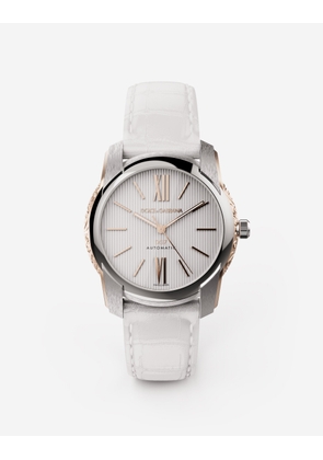 Dolce & Gabbana Dg7 Watch In Steel With Engraved Side Decoration In Gold - Man Watches White Onesize