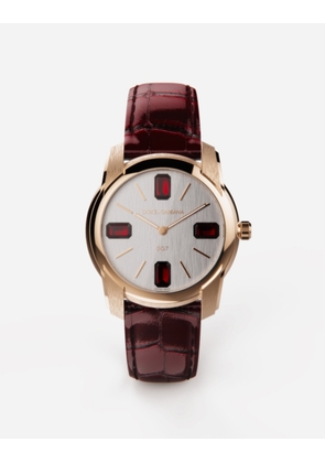 Dolce & Gabbana Gold Watch With Rubies - Man Watches Burgundy Onesize
