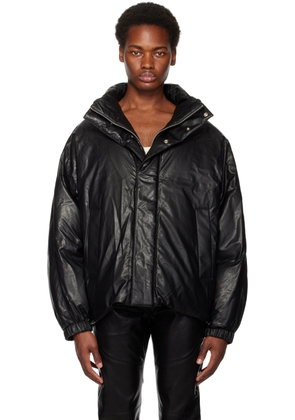 System Black Zip Faux-Leather Down Jacket
