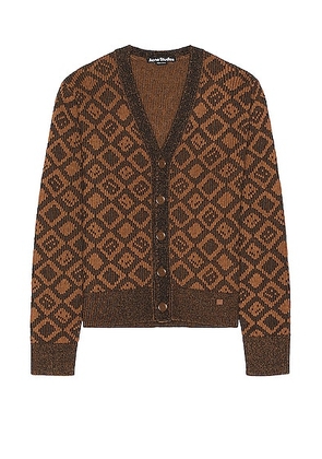 Acne Studios Kerid Tiles Face Cardigan in Toffee Brown & Black - Brown. Size S (also in ).