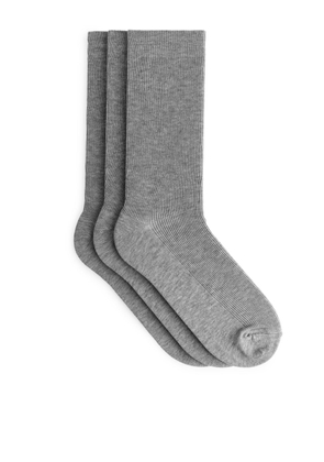 Mercerised Cotton Socks Set of 3 - Grey