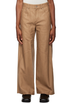 System Brown Wide-Leg Faux-Leather Trousers