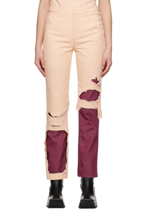 Raf Simons Pink & Burgundy Double Destroyed Jeans