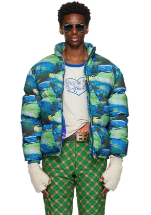 ERL Green & Blue Printed Down Jacket