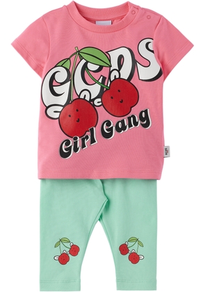 GCDS Kids Baby Pink & Blue Graphic T-Shirt & Leggings Set