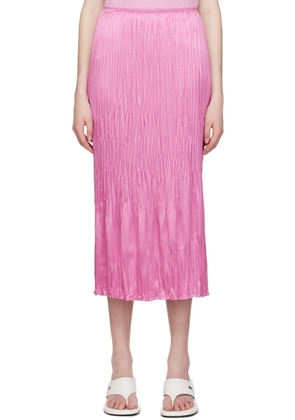 Vince Pink Crinkled Column Midi Skirt