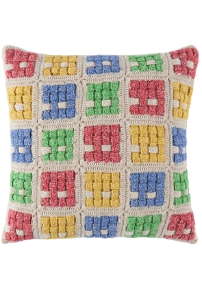 The Elder Statesman White Basket Crochet Cushion