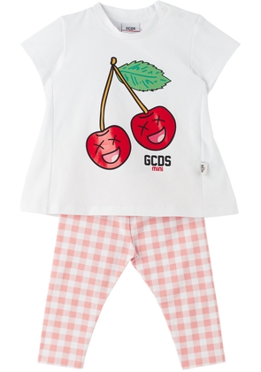 GCDS Kids Baby White & Pink T-Shirt & Leggings Set
