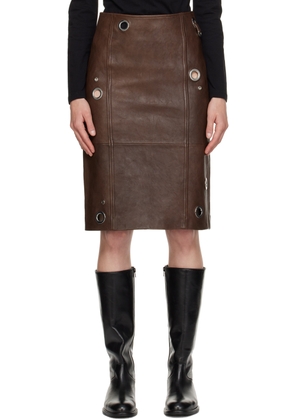 Saks Potts Brown Ania Leather Midi Skirt