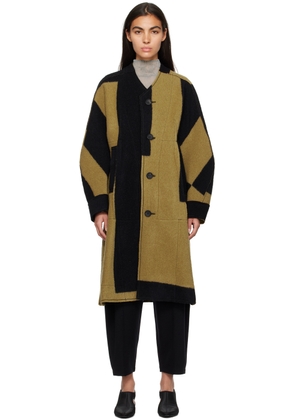 ISSEY MIYAKE Black & Beige Paneled Coat