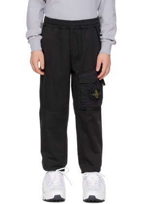 Stone Island Junior Kids Black Garment-Dyed Cargo Pants