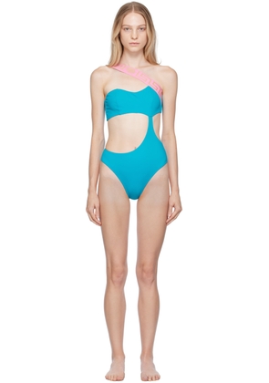 Versace Underwear Blue Greca One-Piece Swimsuit