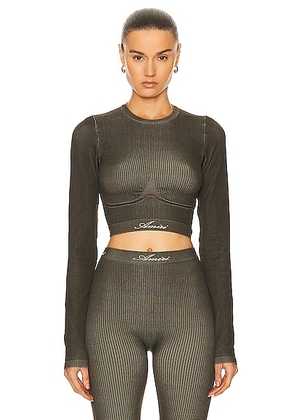Amiri Ribbed Seamless Long Sleeve Top in Brown - Brown. Size S-M (also in ).