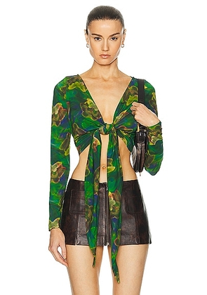 RE/DONE X Pam Anderson Wrap Tie Top in Green Butterfly - Green. Size S (also in M, XS).