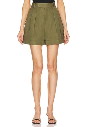 FRAME Pleated Wide Cuff Short in Army. Size 12, 14, 2, 6, 8.