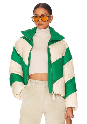 L'Academie Wylee Puffer Jacket in Green, Ivory. Size S, XL, XS, XXS.