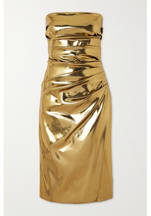 Dolce & Gabbana - Strapless Ruched Metallic Coated-satin Dress - Gold - IT36,IT38,IT40,IT42,IT44,IT46,IT48