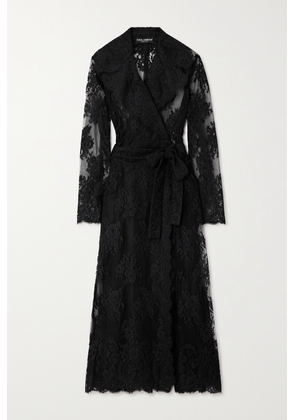 Dolce & Gabbana - Belted Chantilly Lace Trench Coat - Black - IT40,IT44