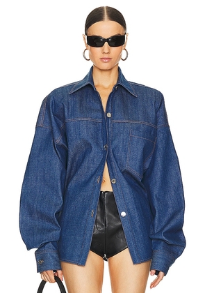 LaQuan Smith Oversized Button Down Shirt in Blue. Size M, XS.