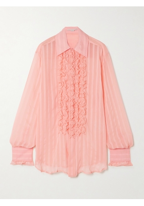 Stella McCartney - + Net Sustain Striped Ruffled Organic Silk-blend Crepe De Chine Shirt - Pink - IT34,IT36,IT38,IT40,IT42,IT44,IT46,IT48,IT50